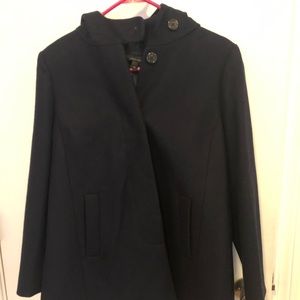 Italian wool j crew coat, fur hood, brand new tag